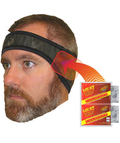 Heat Factory Heated Camo Fleece Headband with warmer pockets over ears. Designed for those needing extra warmth without exaggerated coverage, The headband is form fitting. The two pockets over the ears are designed to hold Heat Factory handwarmers. Two Heat Factory warmers are included, each providing up to 10 hours of warmth (additional warmers are sold separately). Made in USA