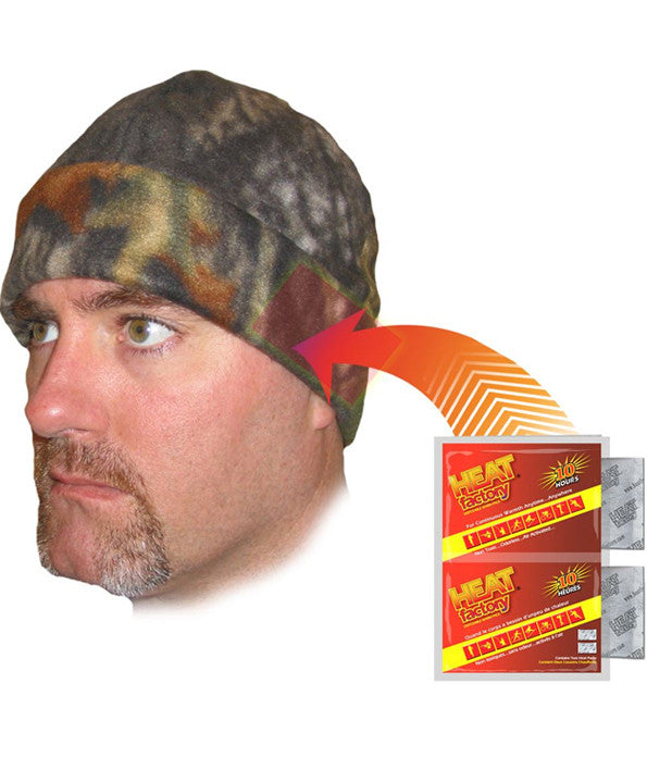 Heat Factory Camo Heated Beanie has two pockets (one over each ear) made to hold Heat Factory Warmers. The beanie itself is made of soft, breathable fleece and is designed for warmth and comfort. The beanie includes one pair of Heat Factory Warmers. Made in the USA
