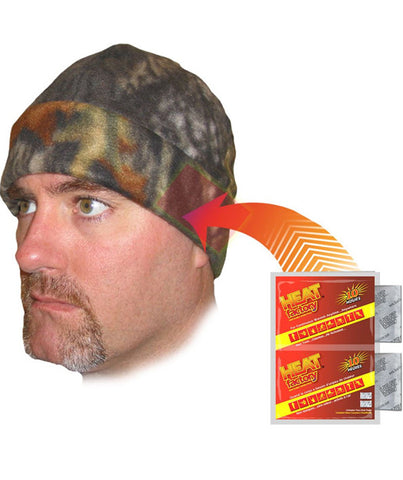 Heat Factory Camo Heated Beanie has two pockets (one over each ear) made to hold Heat Factory Warmers. The beanie itself is made of soft, breathable fleece and is designed for warmth and comfort. The beanie includes one pair of Heat Factory Warmers. Made in the USA