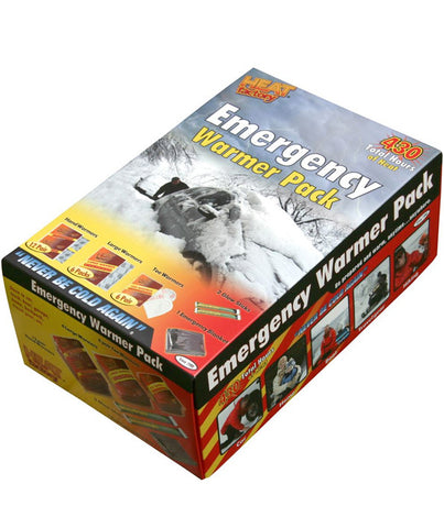 Be Prepared and warm, anytime… anywhere. The Emergency Warmer Pack is a key essential to stock for any emergency situation. A Mylar Blanket and glow sticks complete this survival pack Contains: 12 pair Handwarmers, 6 large Body Warmers, 6 pair Toe Warmers, 2 Glow Sticks, 1 mylar Emergency Blanket.